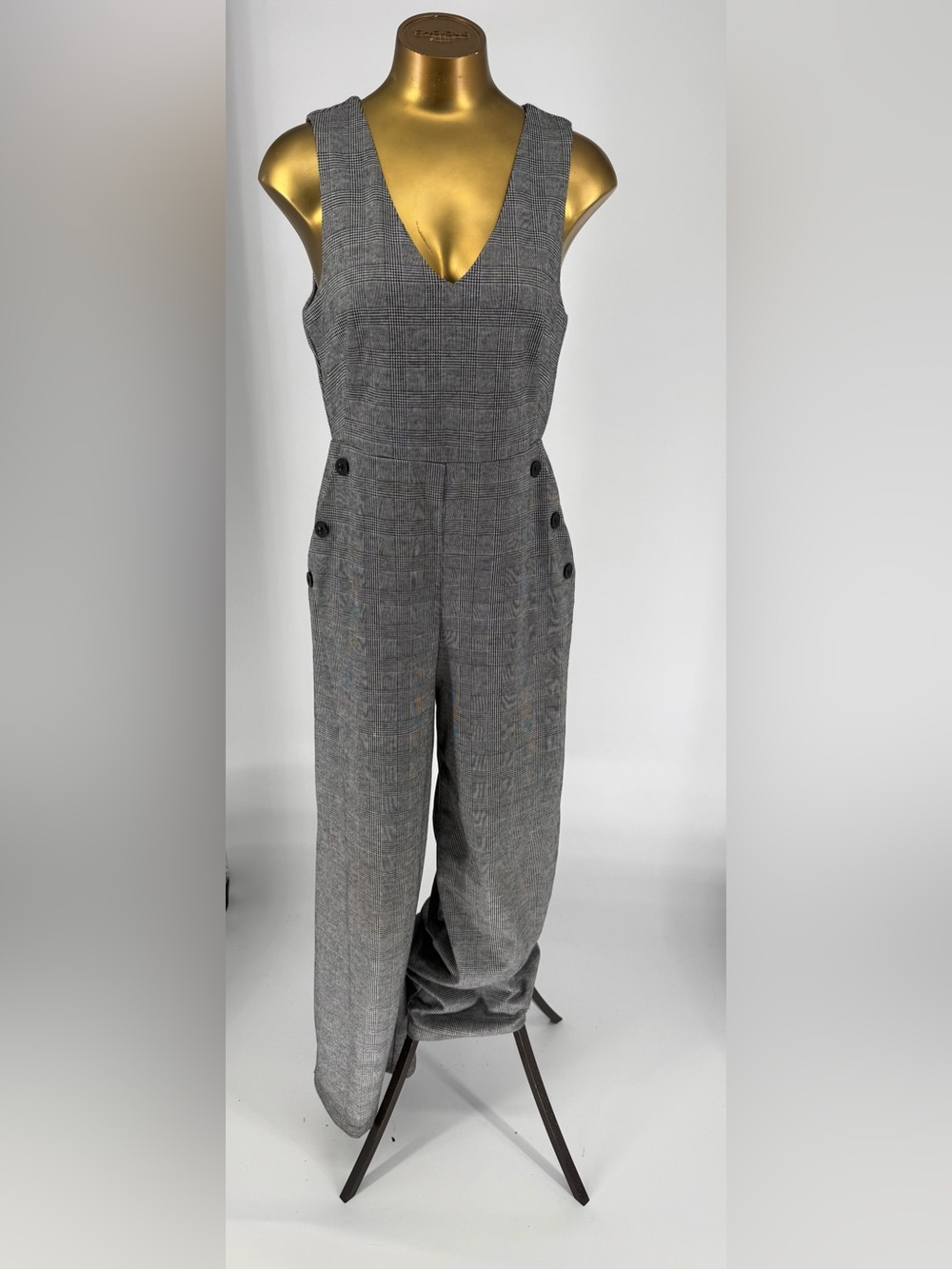 June & Hudson Tailored Glen Plaid Wide-Leg Jumpsuit sleeveless Size Medium